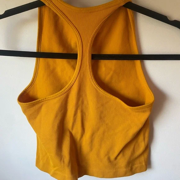 Free People Intimately Free XS Mustard Yellow High Neck Razor Back Crop Tank (J) - Picture 3 of 3